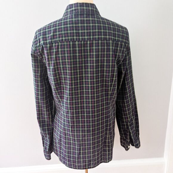 LL Bean Women's Ruffle Front Button Plaid Shirt - Picture 2 of 6